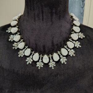 Chunky White Marbled Stone Statement Baublebar Necklace/J98